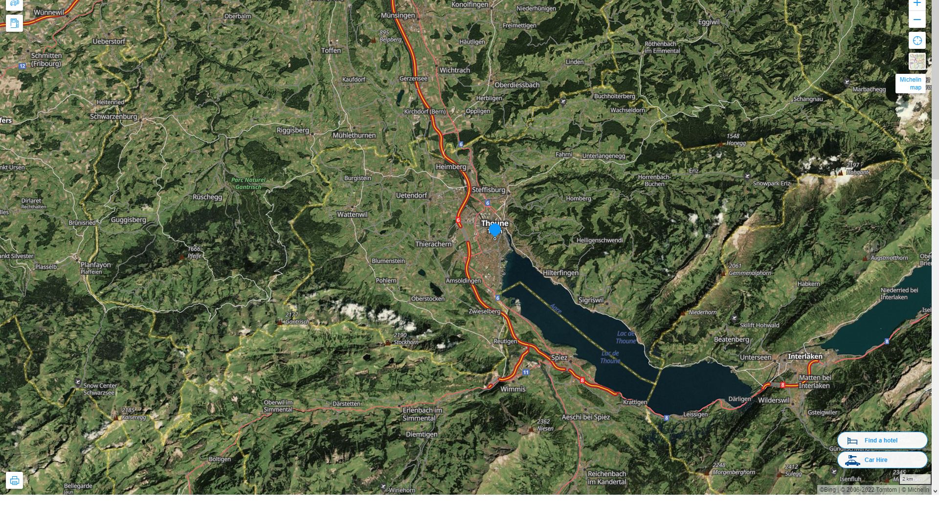 Thun Highway and Road Map with Satellite View